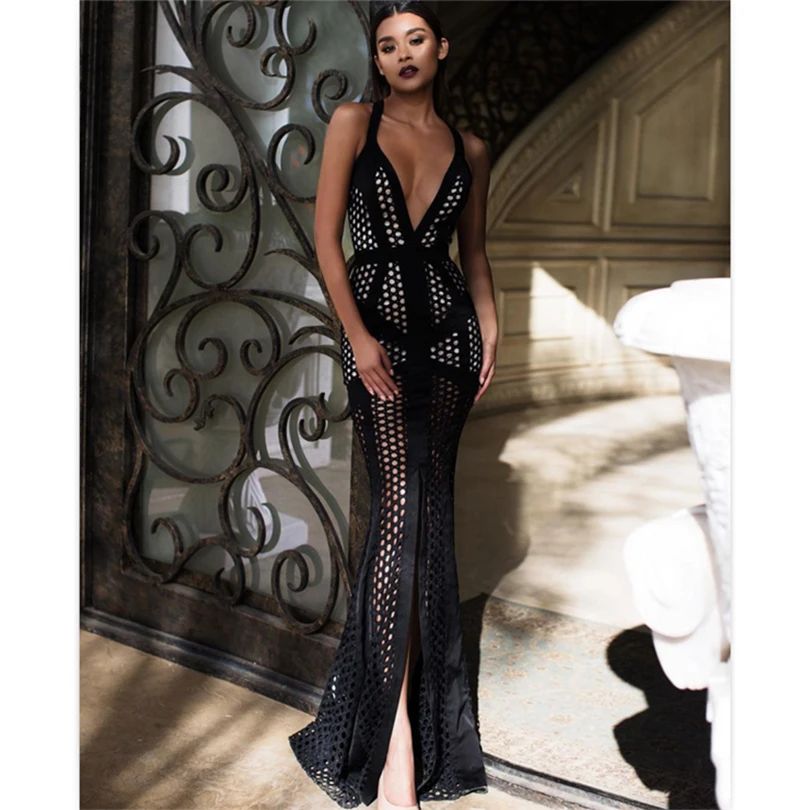 Высокое качество новинка 2018 дизайнерское Макси платье для женщин глубокий v