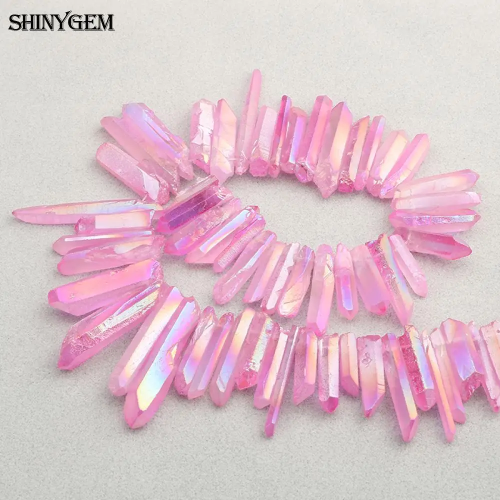 ShinyGem Wholesale Pink Crystal Pillar DIY Column Druzy Point Natural Stone Beads For Necklaces Jewelry Making 50pcs/Lot | Украшения и