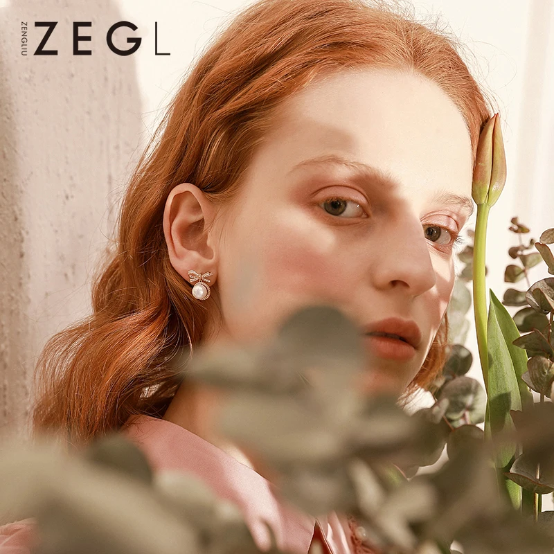 Женские серьги-клипсы ZEGL серьги с искусственным жемчугом и бантом