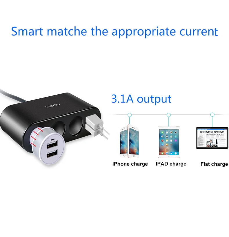 Светодиодная розетка для автомобильного прикуривателя 3 usb-порта 2 выхода 1 А