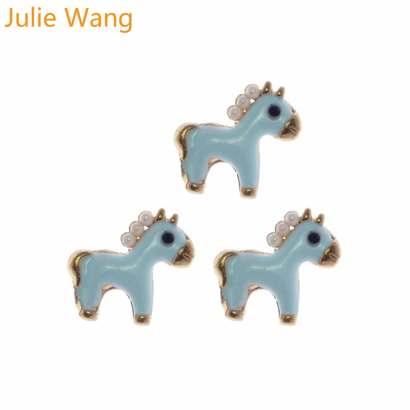 Julie Wang 5 шт. Золотая основа из сплава с синей эмалью жемчугом лошадью маленьким Foal