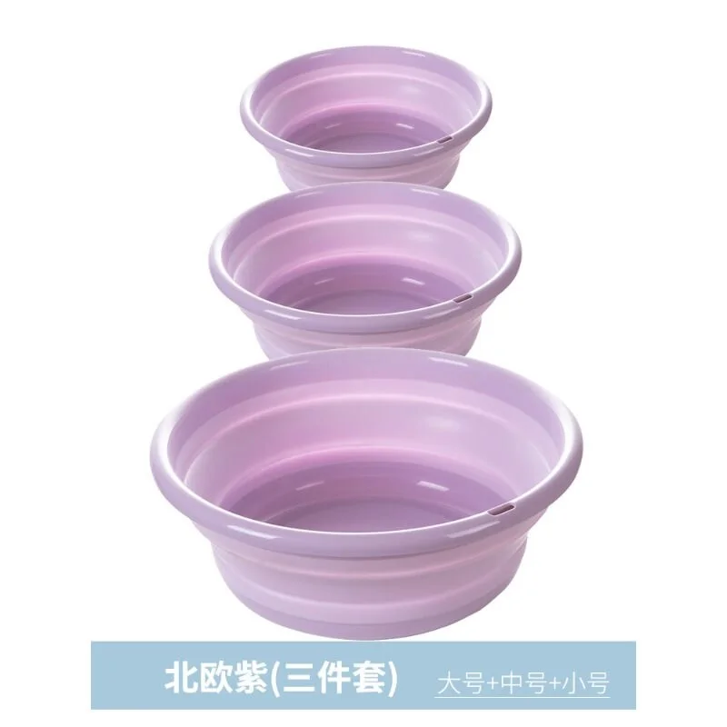 Purple 3pcs S M L 3 шт Открытый складной умывальник складной контейнер ведро Портативный умывальник складной силиконовый умывальник инструменты для очистки на открытом воздухе - Цвет: Purple 3pcs S M L