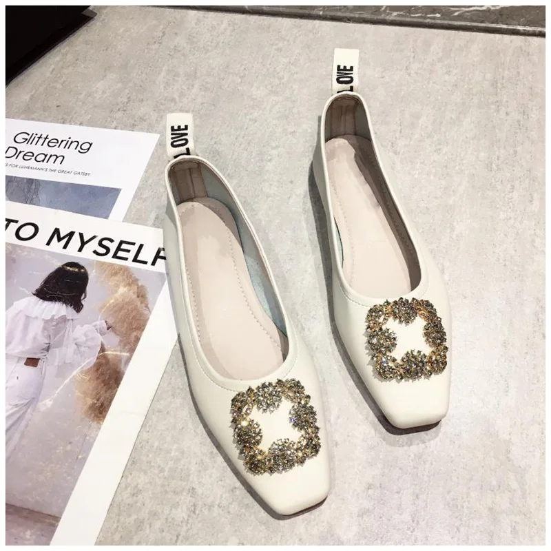 beige 1 SUOJIALUN/; женская обувь; модный красивый со стразами; туфли на плоской подошве; высококачественные женские лоферы без застежки; повседневная женская обувь на плоской подошве - Color: beige 1