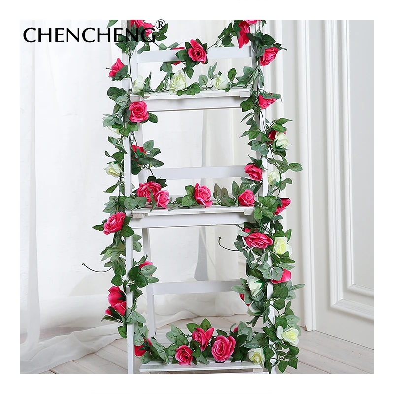 CHENCHENG 2 шт./лот искусственный шелк роза поддельные цветы лоза ротанга настенный