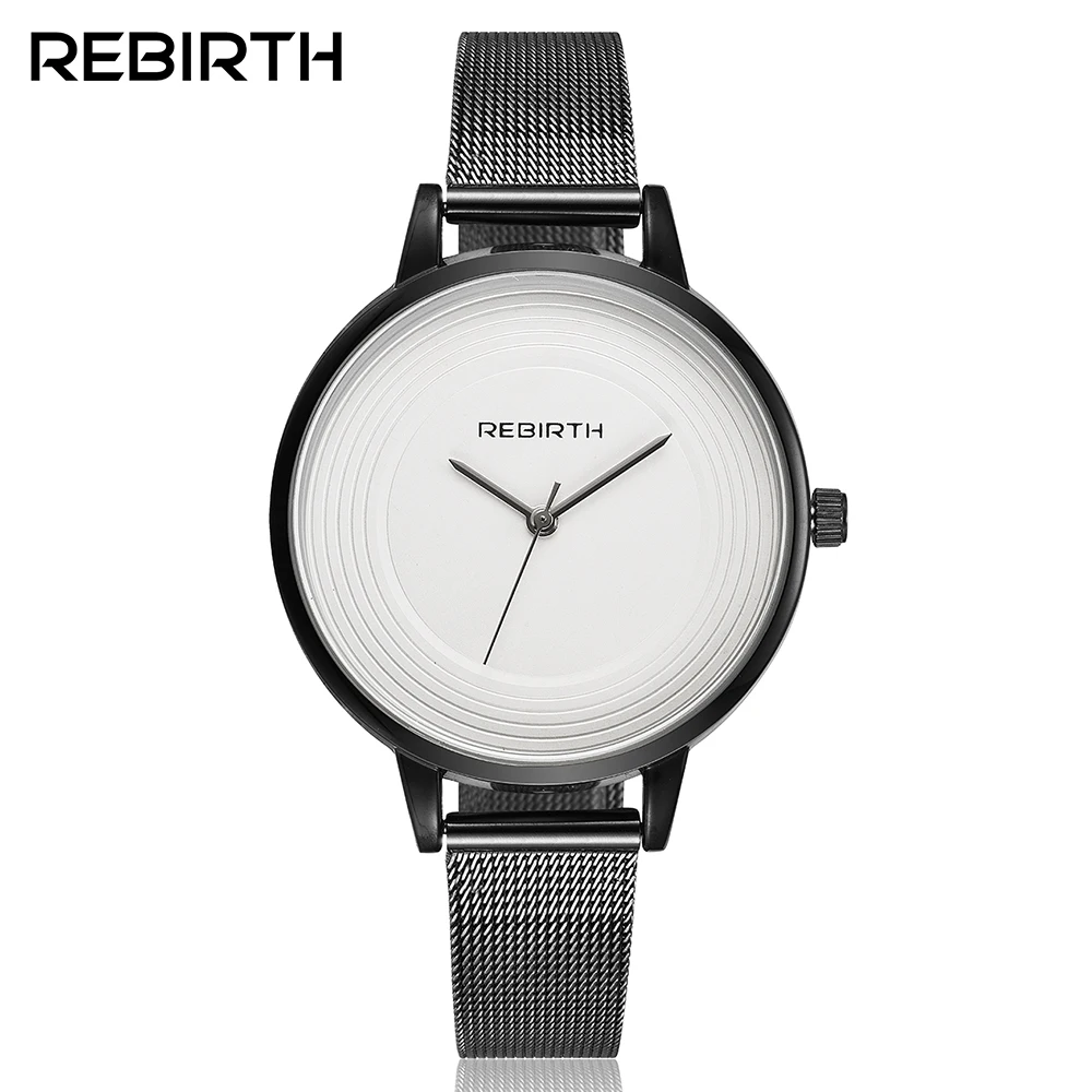 

REBIRTH Brand Women Mens Watches Top Brand Luxury Thin Stainless Steel Mesh Strap Quartz Watch Men Neutral Fashion reloj mujer
