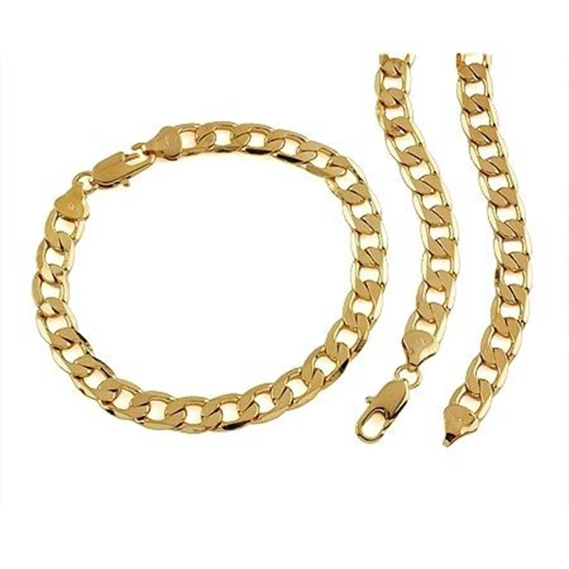 

Womens Mens Yellow Gold Filled Necklace Bracelet Fashion Jewelry Set Cool Type