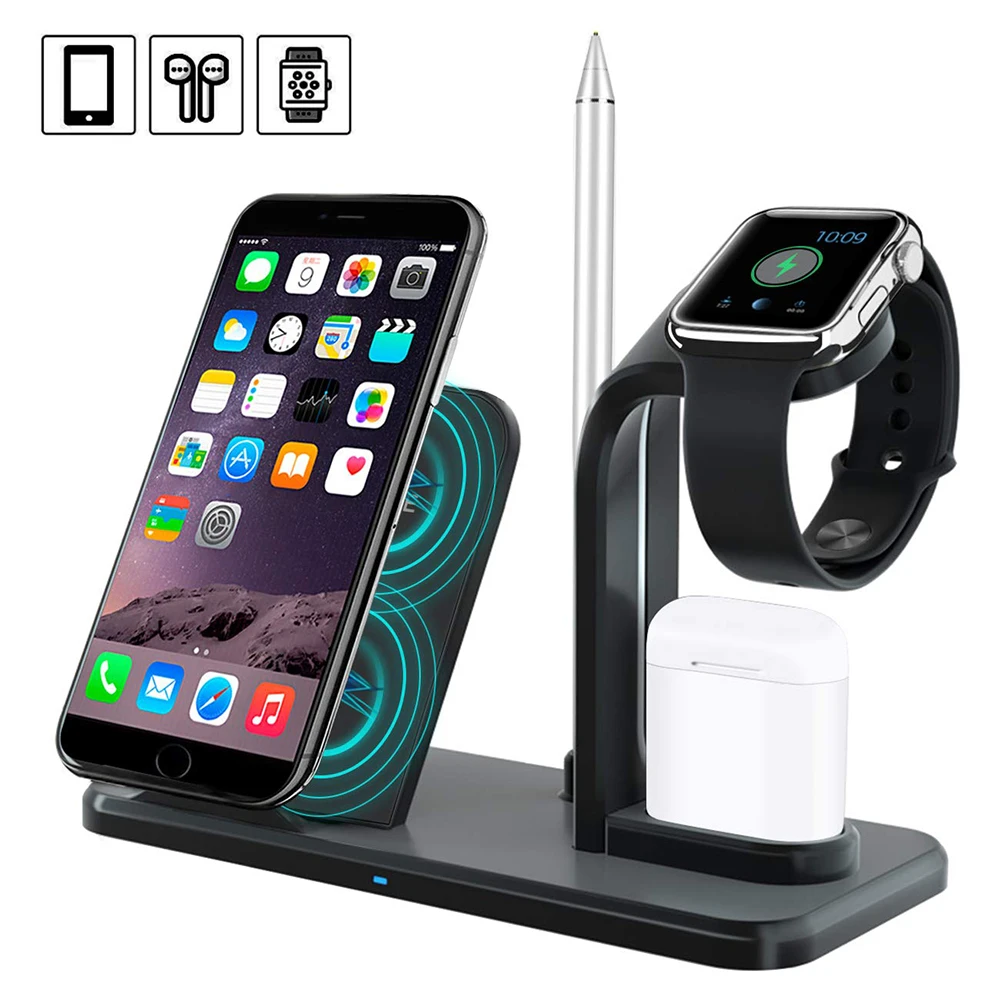 10 Вт 4 в 1 Qi Беспроводное зарядное устройство Подставка док станция для Apple Iphone 11 Pro
