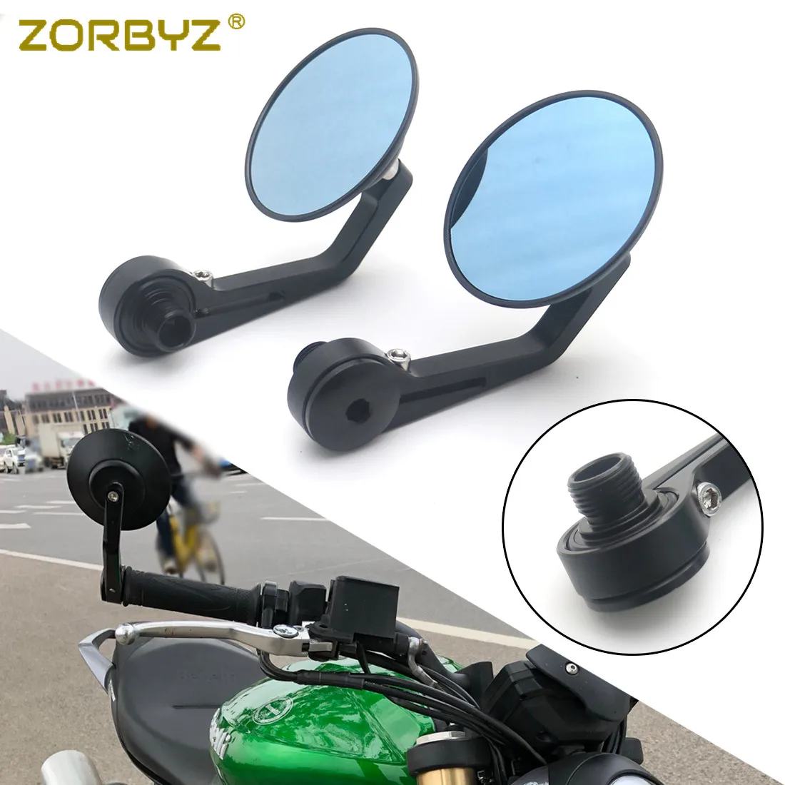 ZORBYZ мотоциклетные алюминиевые круглые зеркала с боковой резьбой для руля Benelli