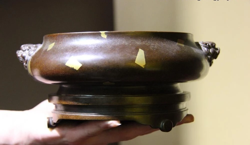 Китайский Старый фиолетовый Медь Бронза Foo Собаки Лев Головы Уши курильница