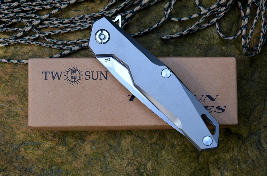 TwoSun TS-21 Флиппер складной нож для ежедневного использования, D2 лезвие titanium ручка 3,4" ; атласная обувь для лезвием Открытый Охота, карманный нож для повседневного использования, EDC Инструменты