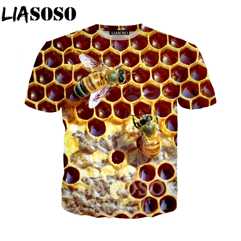 LIASOSO Summer New Men Women Sweatshirt 3D Print Animal Bee Short Sleeve T Shirt Fashion Harajuku Hip Hop Top Pullover A194-02 | Мужская