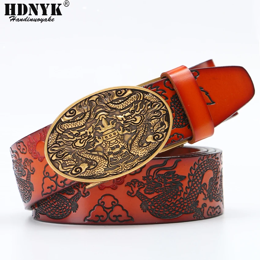 Fashion Male Belt High Quality Buckle Leisure Waistband Men's Luxury Dragon Belt Genuine Leather for Mens Belts Automatic Buckle