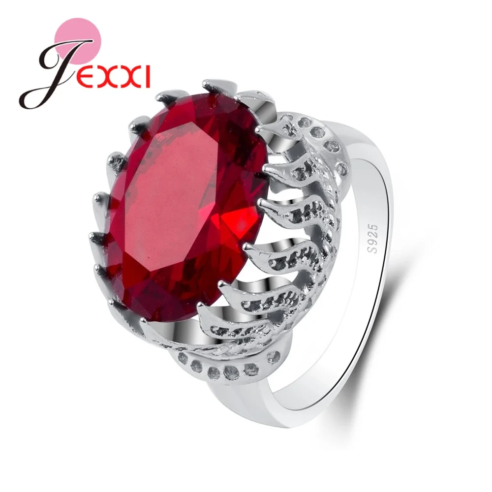 

High Quality Vintage Bands 925 Sterling Silver Ring Big Oval Red CZ Finger Rings for Women Wedding Party Jewelry Anel