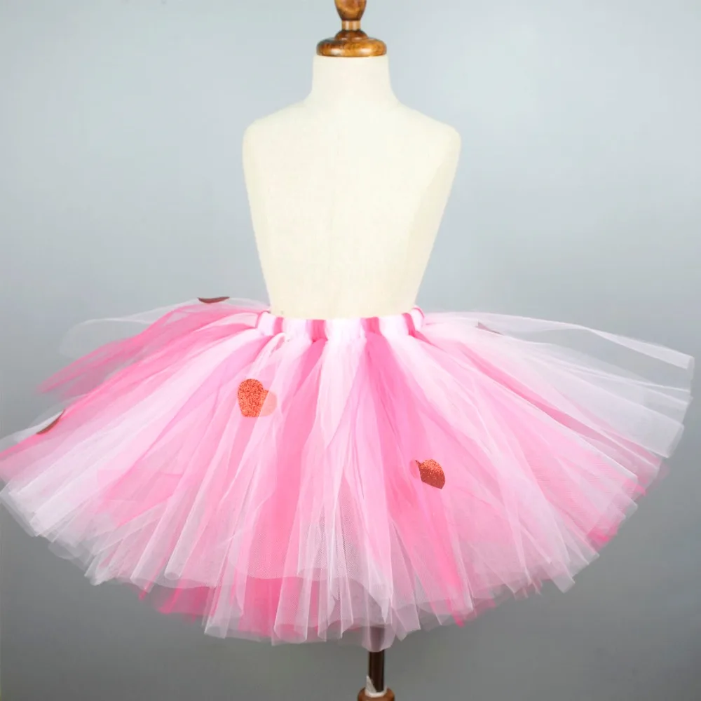 Lovely Pink with Red Glitter Heart Tutu Skirt Baby Girls Fluffy Tulle Tutus Kids Birthday Party Valentine's Day Costume | Детская