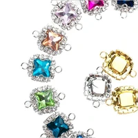 10pcs bohemian square crystal glass beads silver gold base double rings pendant for earrings charm bracelets connector jewellery