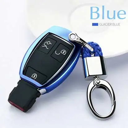 Чехол для ключей TPU мягкий чехол для Mercedes Benz W203 W204 W211 CLK C180 E200 AMG C E S класс искусственный кристалл кулон брелок - Название цвета: Blue-Metal snap