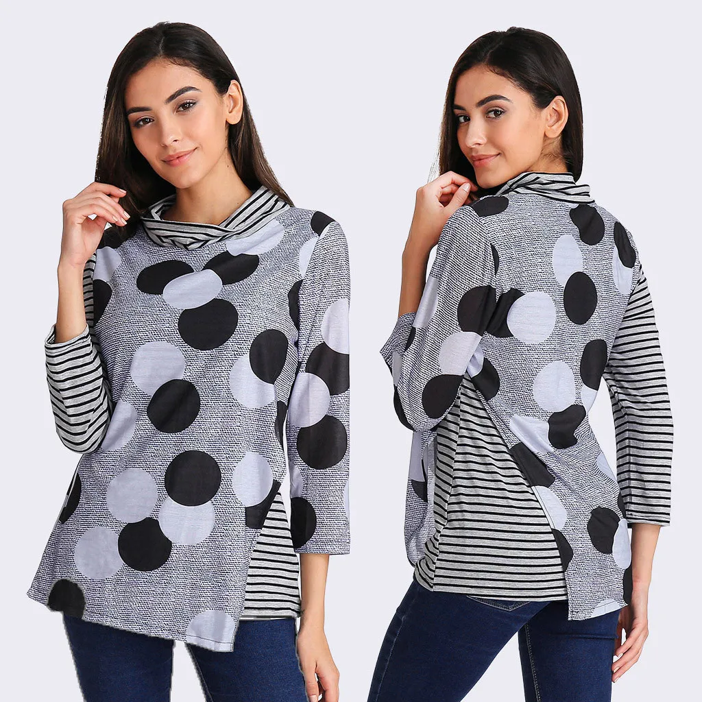Женские топы с рукавом 3/4 полосатая блузка в горошек blusas mujer de moda 2018 и блузки| |