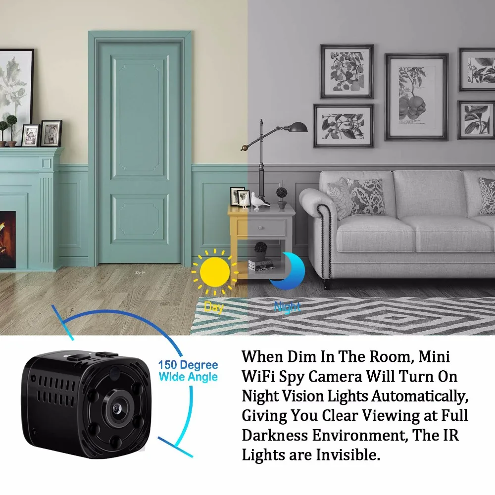 Мини камера WiFi HD1080P портативная няня маленькая с ночным видением и датчиком
