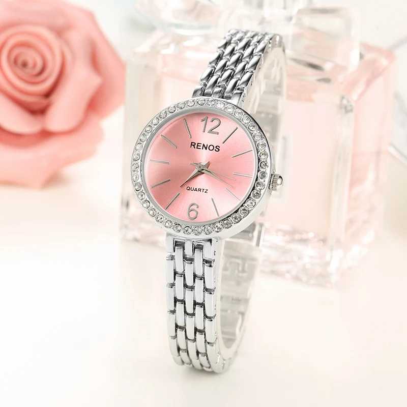 RENOS кварцевые часы для женщин с коробкой Стразы простой скелет браслет наручные