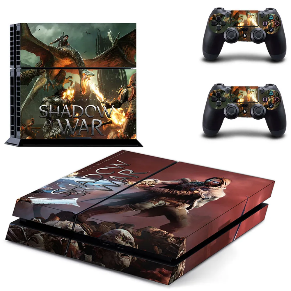 Наклейка для PS4 Game Shadow of War на консоль Sony PlayStation 4 и 2 контроллера.
