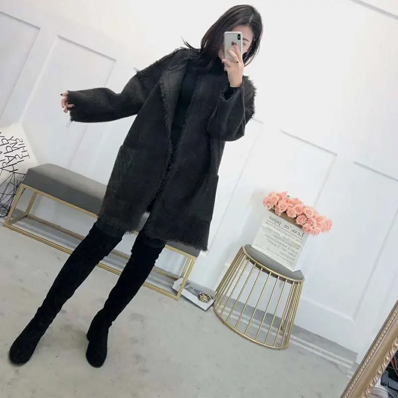 New Fashion Kintted Cardigans Female Solid Long Sleeves V neck Sweater Coat Loose Open Stitch Woman |