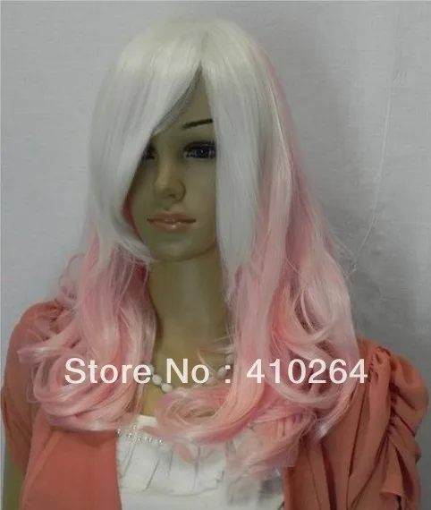 Изысканные бесплатная доставка моде стиль длинные вьющиеся розовый белый микс