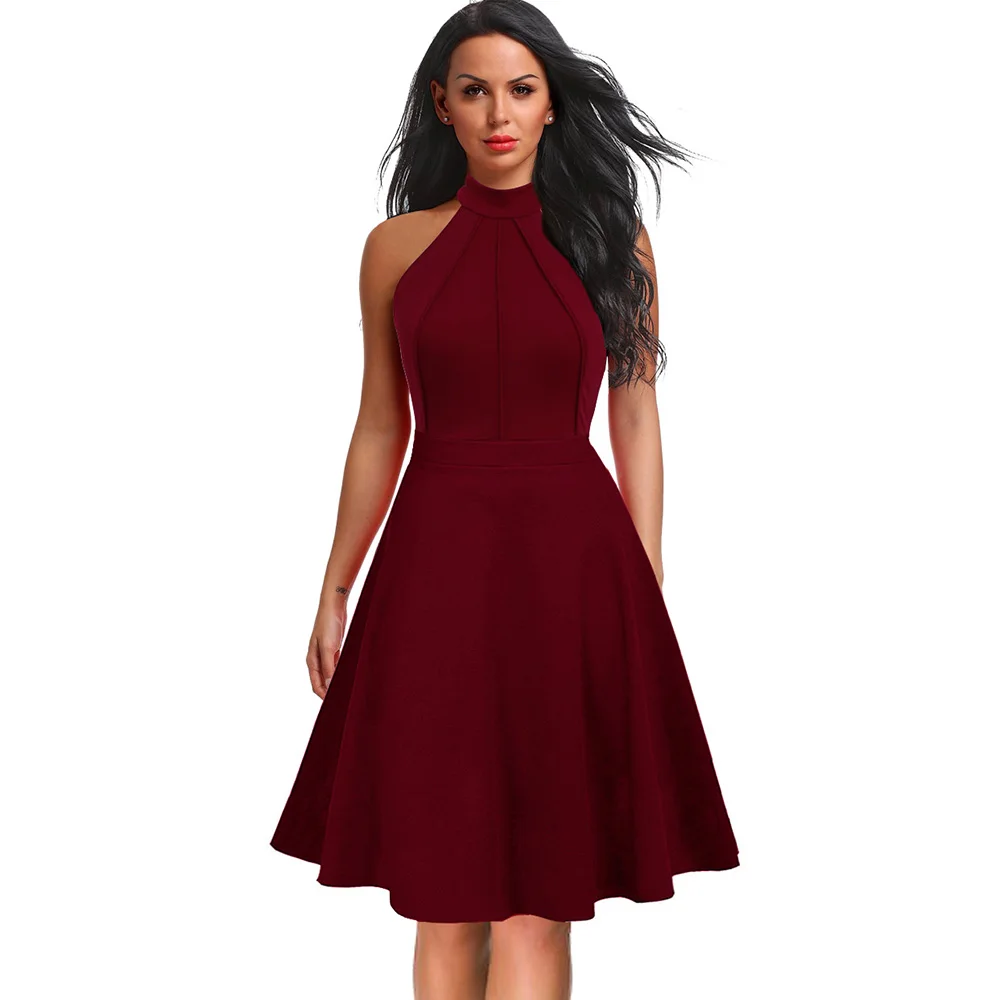 Berydress, винтажное, женское, сексуальное, с бретелькой через шею, для свадебной вечеринки, Vestidos, без рукавов, борцовка спереди, белое, черное, ТРАПЕЦИЕВИДНОЕ, миди, приталенное платье