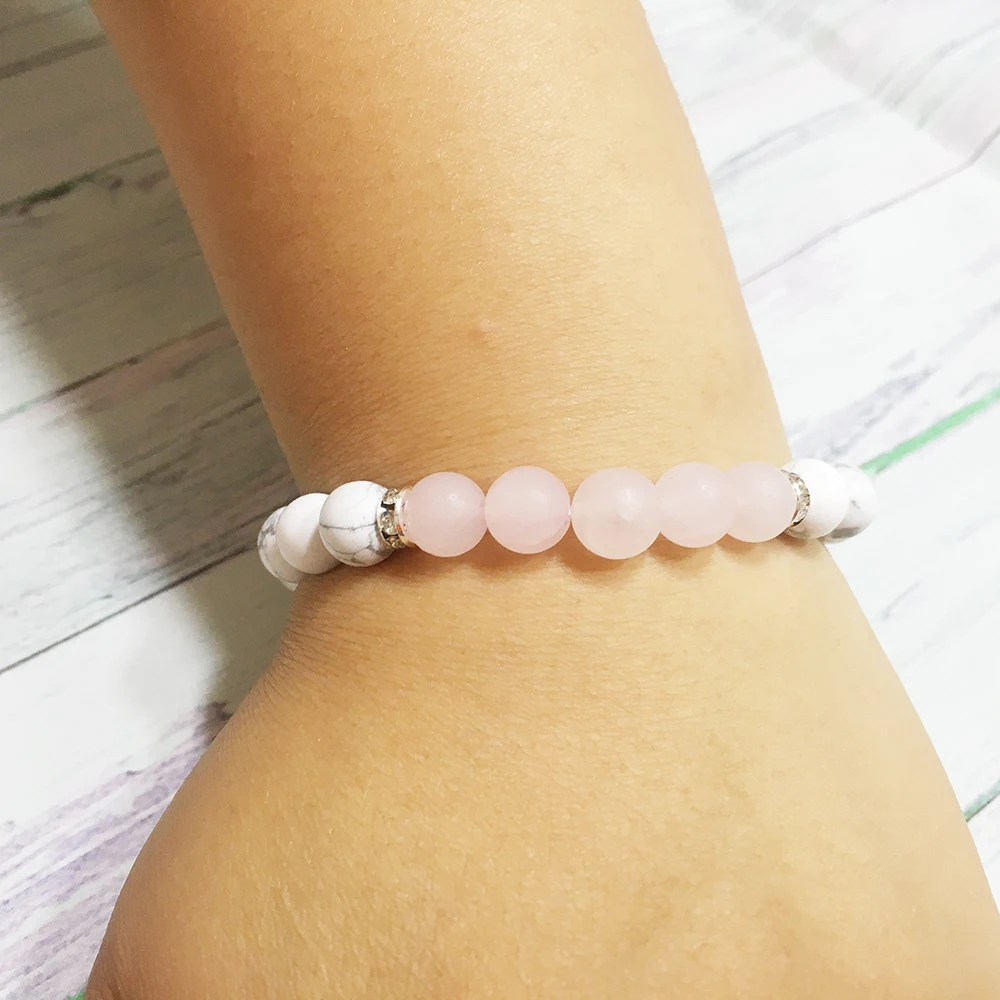 Браслет Ruberthen из натурального камня модный дизайн матовый белый браслет Howlite Rose