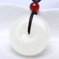 kyszdl natural hetian white yu stone pingan button necklace pendants men and women gifts jewelry free necklace rope box