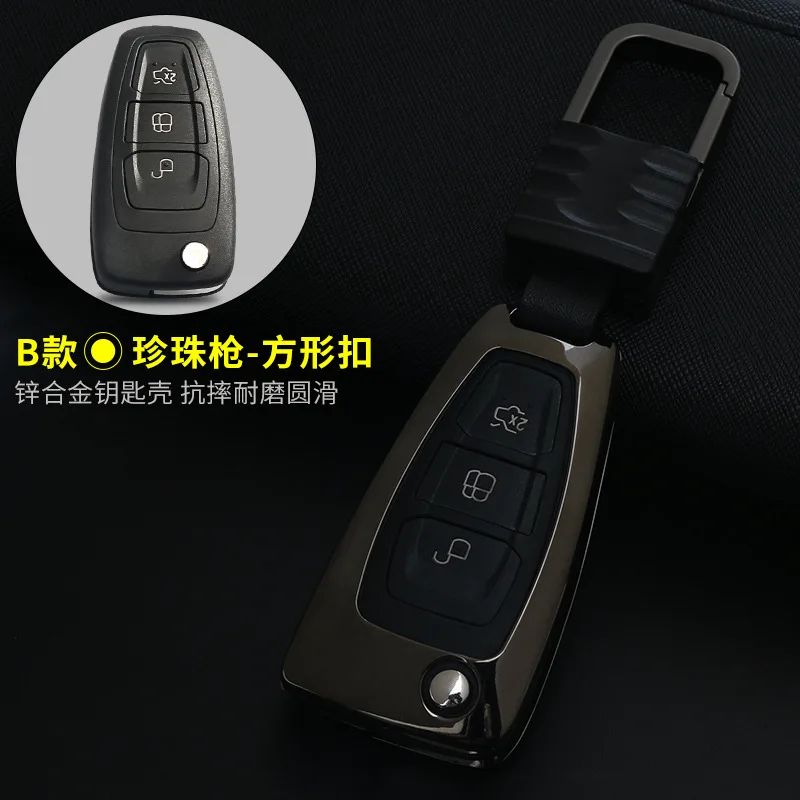B Color 3 Алюминиевый сплав+ кожаный чехол для автомобильного ключа чехол для Ford C-Max/Grand C-Max Fiesta Figo Edge Escape Focus Mustang Kuga - Название цвета: B Color 3