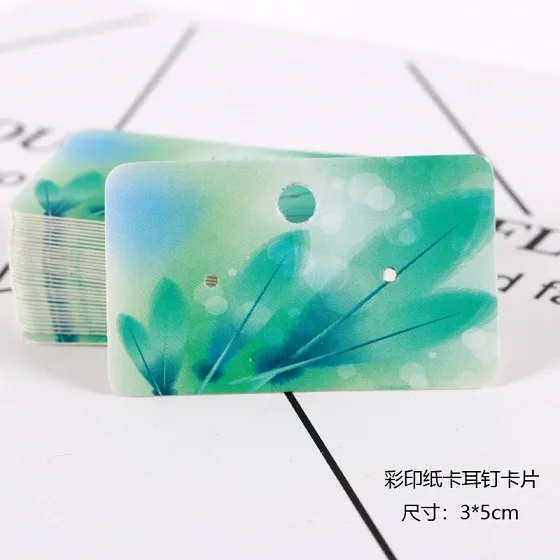 3x5cm green feather 100 шт./лот, цветные серьги, карты, много размеров, ювелирные открытки, бумажные серьги, карты в ювелирной упаковке, винтажная классическая Карта - Цвет: 3x5cm green feather