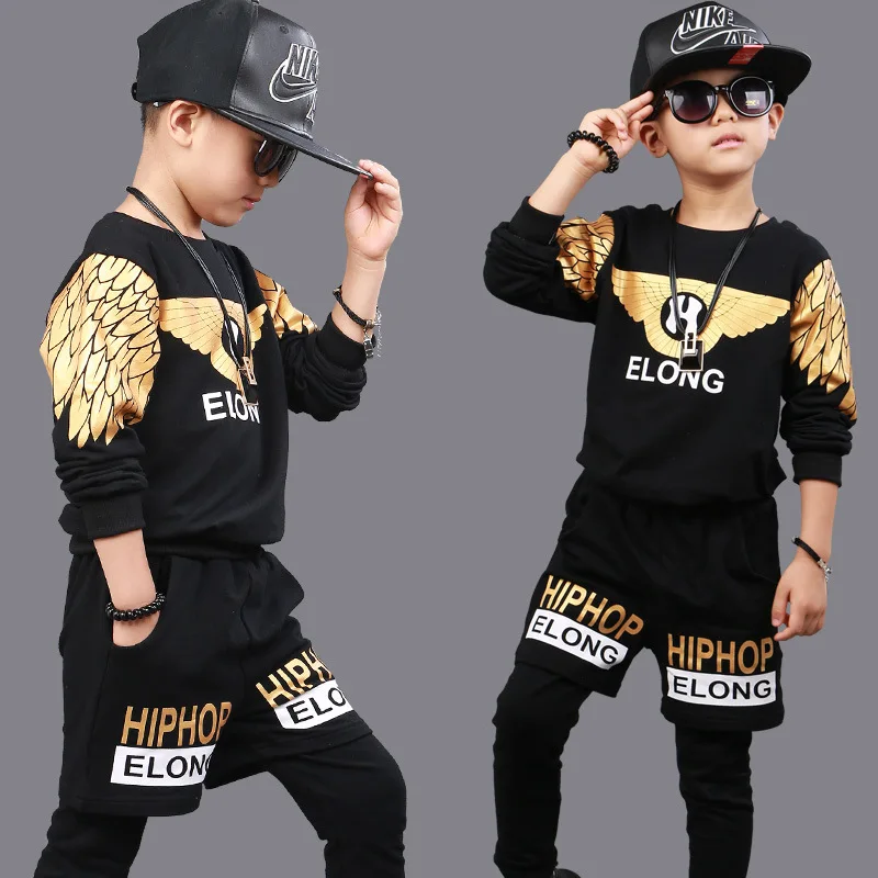 Wing Printed Boys Clothing Unisex Sets 3 Pieces Autumn Fashion Brand Sport Suit Sweatshirts & Harem Pants Hip Hop Kids | Детская