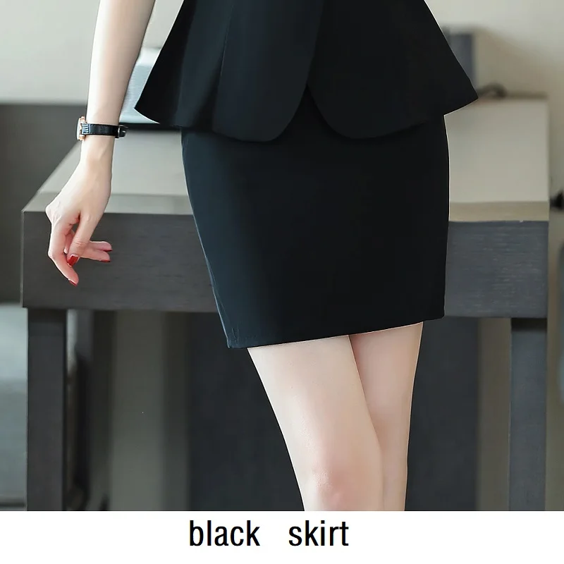 black skirt Женские костюмы тонкие летние с коротким рукавом блейзеры брюки 2-шт Набор OL формальные деловые женские брючные костюмы женские комплекты костюмы - Цвет: black skirt