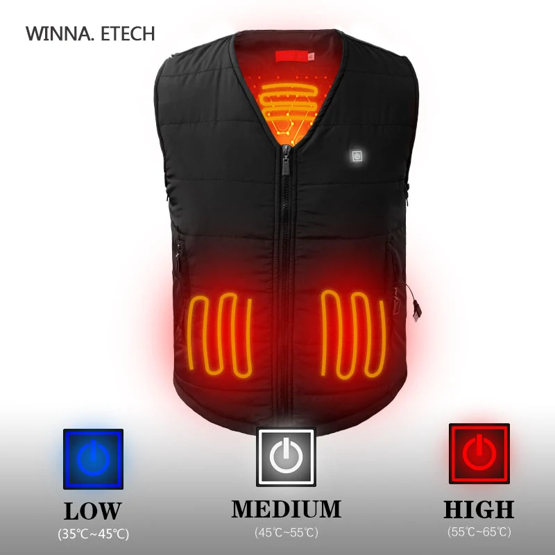 

Жилет с электроподогревом для мужчин и женщин, теплый плотный зимний хлопковый жилет, 3-уровневый, с зарядкой через USB, для охоты