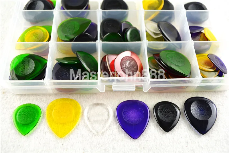 

100pcs Plastic Box Alice AP-100JM/JSM Durable Clear Transparent Jazz Guitar Bass Picks Plectrums 1.0/2.0/3.0mm