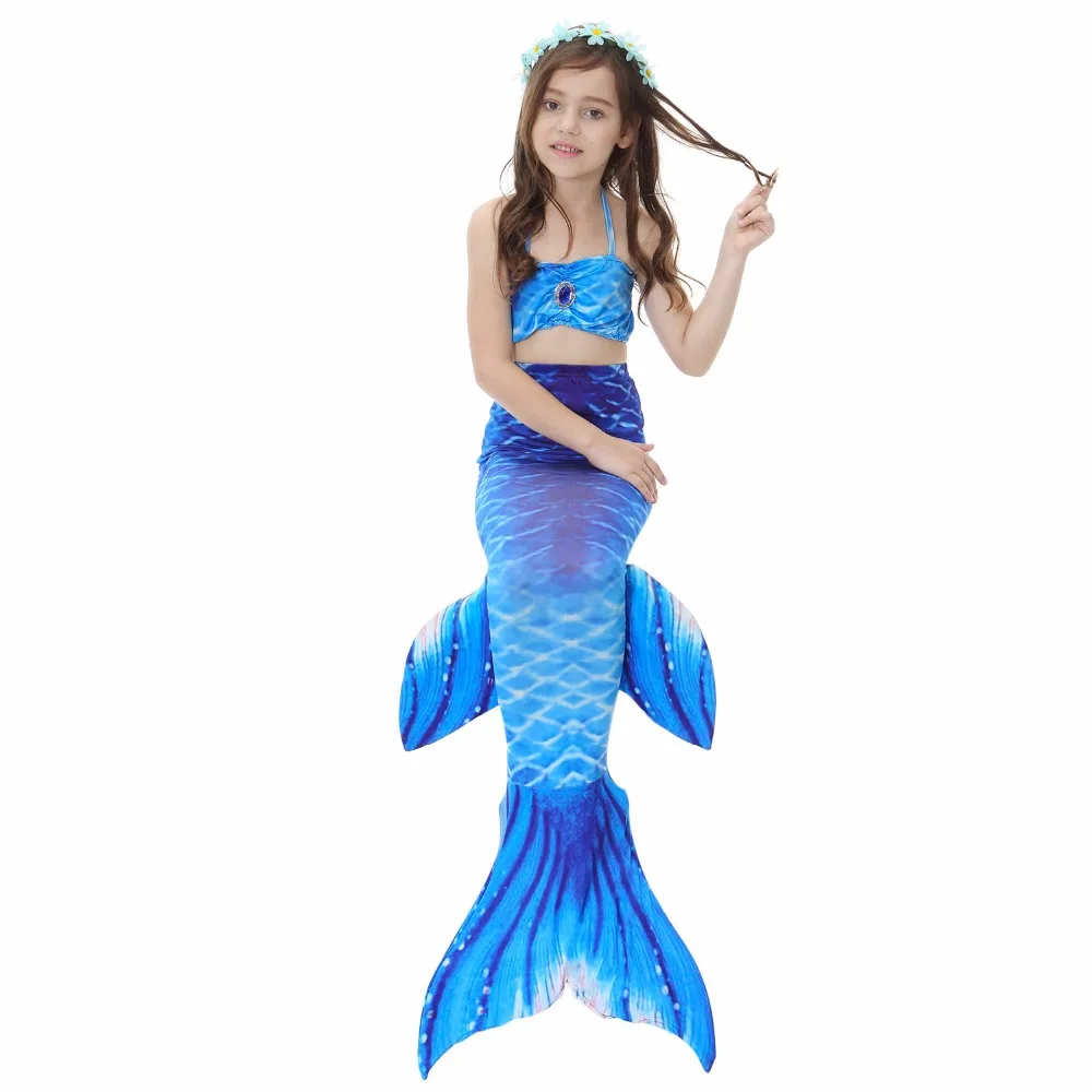 

2-12Y Girls Mermaid Tail Princess Dress With Garland Children Split Simulation Mermaid Swimwear Bathing Suit Cosplay Costumes