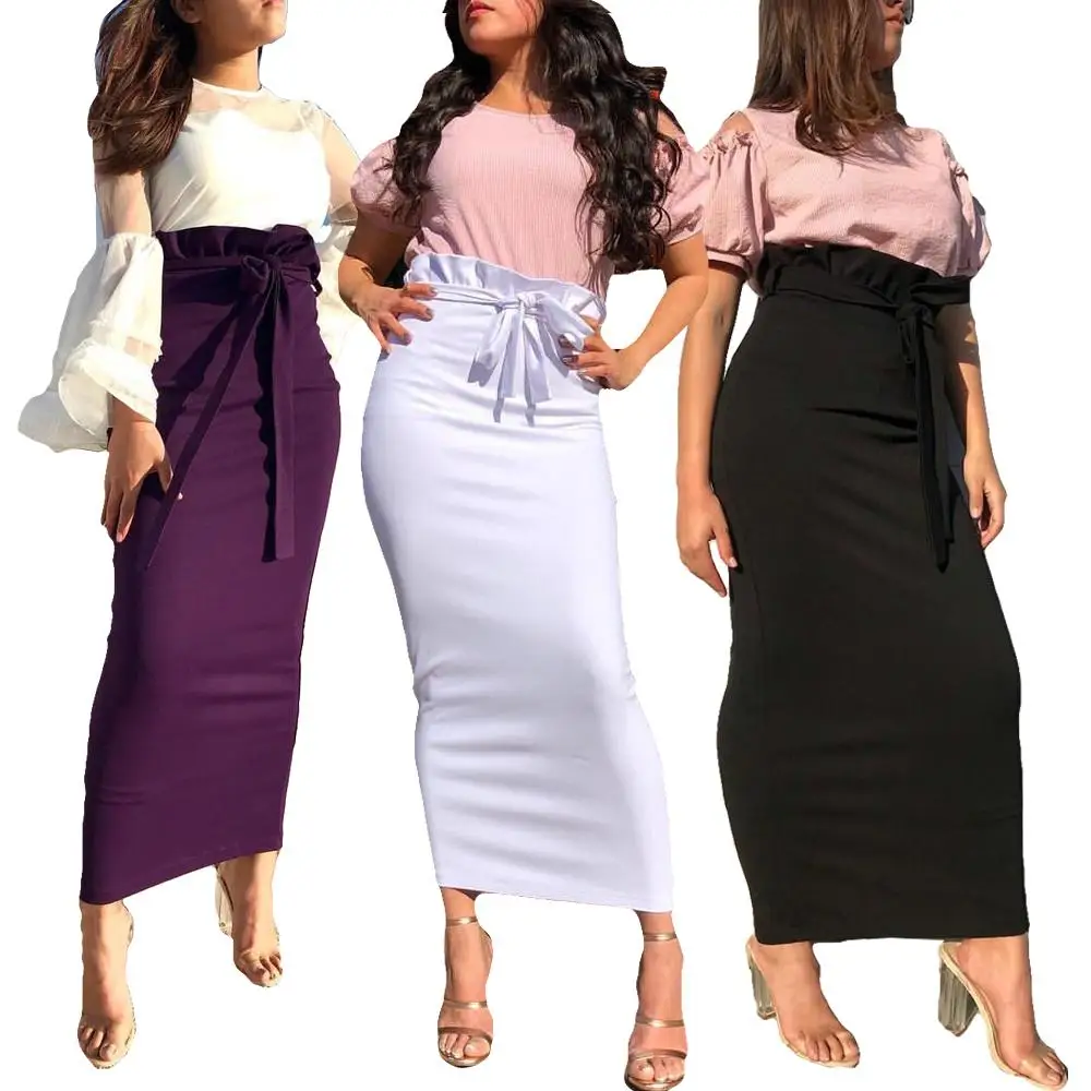 

Ramadan Muslim Women Long Skirt Ruffles Pencil Bodycon Slim Stretch High Waist Bottoms Midi Mujer Moda Party Worship Service Isl