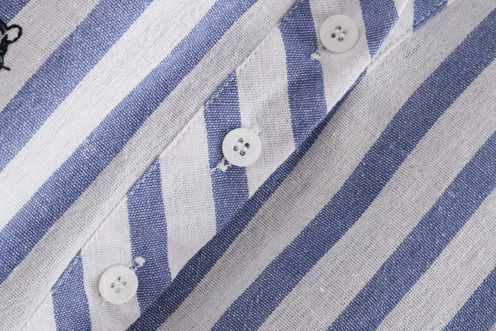 Женская Повседневная Блузка в полоску с длинным рукавом и вышивкой тигра|Блузки|