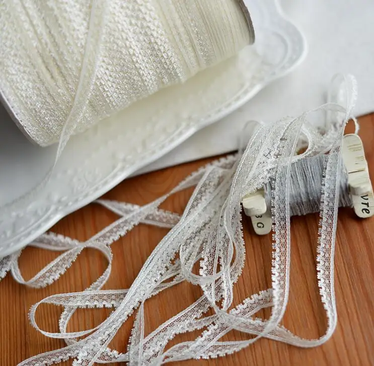 Wholesale 20 Meters White Light Beige 0.9cm WidthThin Non Elastic Stretch Clothing Lace Trim Ribbon | Дом и сад