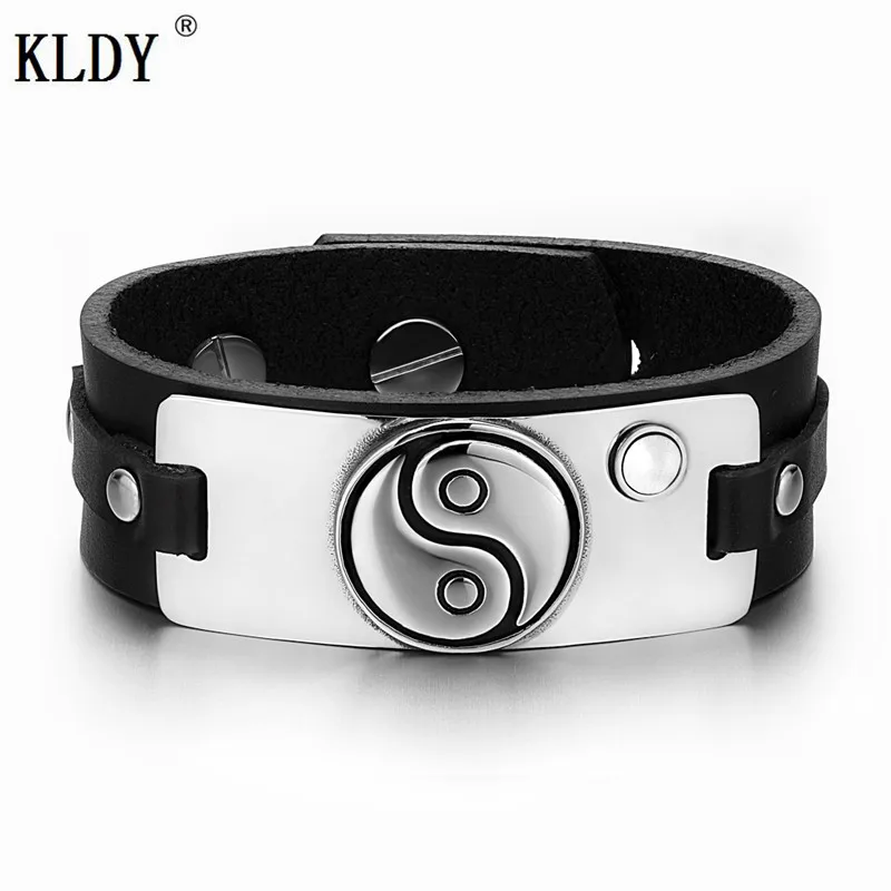 KLDY новые модные кожаные браслеты для мужчин Круглый браслет с пряжкой и