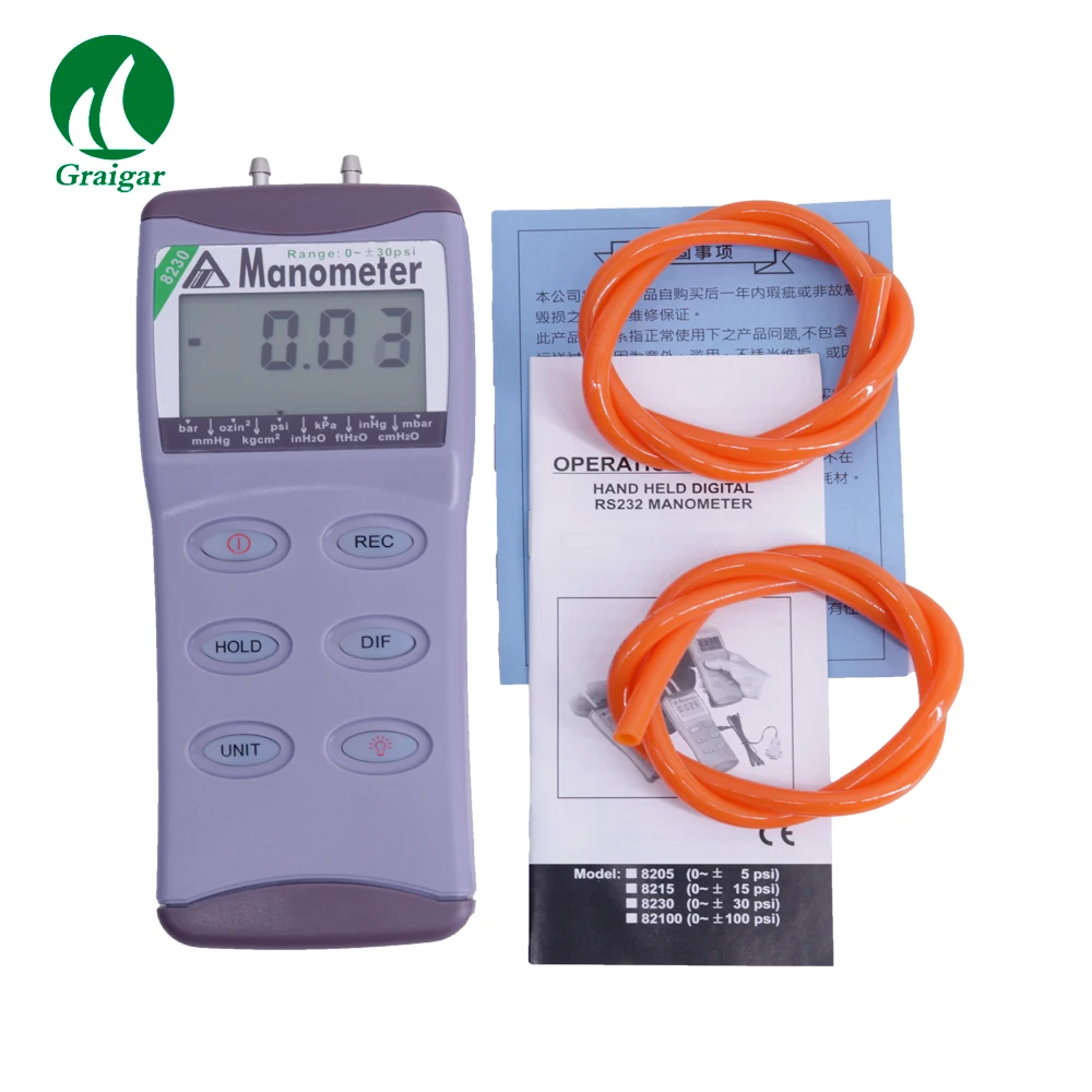 

Portable Digital Pressure Gauge Differential Pressure Tester Manometer AZ8230 Measuring Range 0~30psi