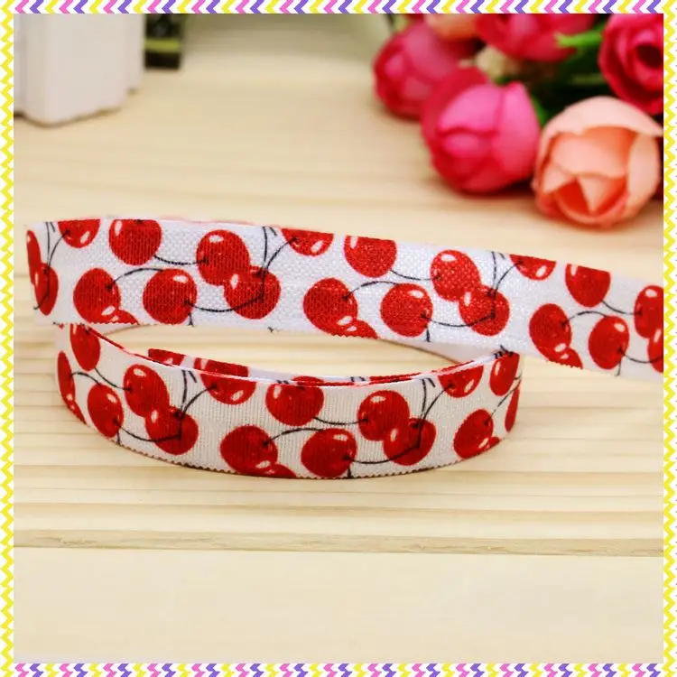 

5/8'' Free shipping Fold Elastic FOE cherry printed headband headwear diy decoration wholesale OEM P4853