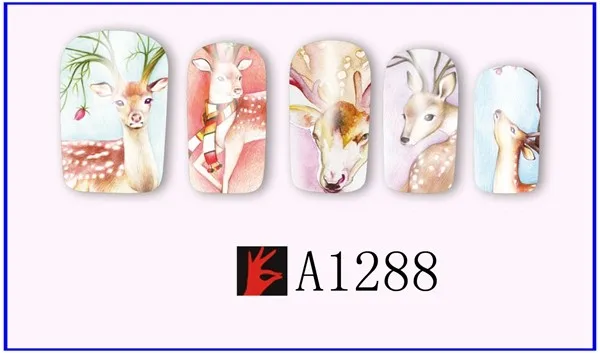 12 упак./лот переводка NAIL ART наклейки на ногти татуировки слайдера полное покрытие оленя собаки, кролика, панды, с рисунком пуделя для A1285-1296
