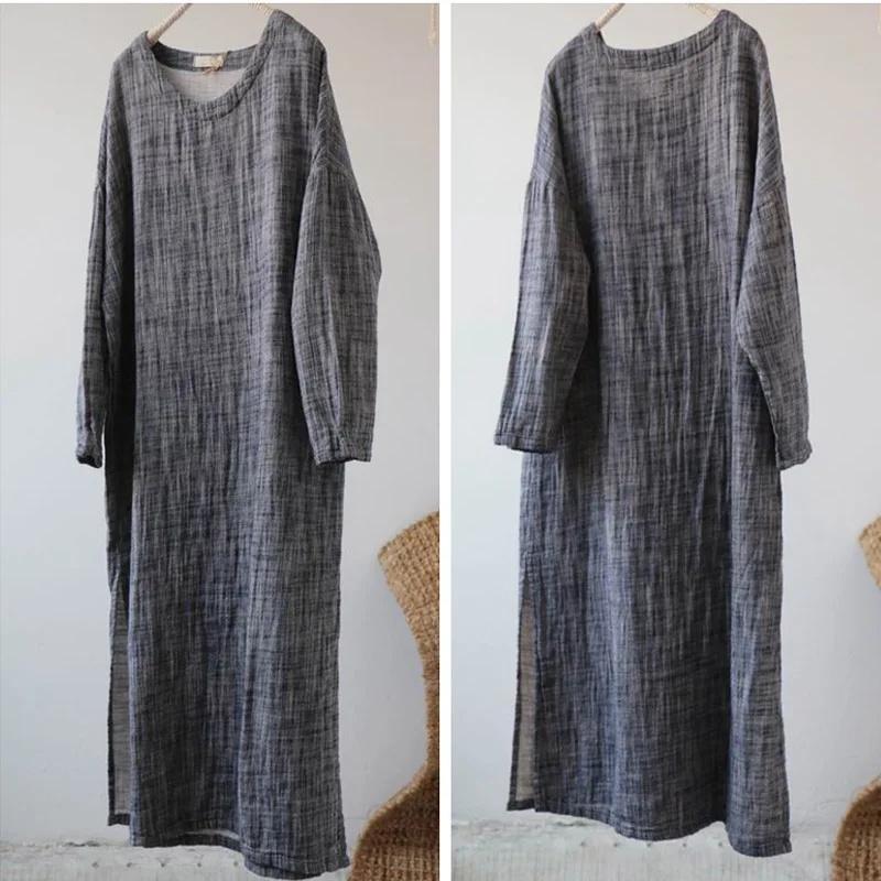 Женское винтажное льняное платье SCUWLINEN свободное базовое повседневное длинное с
