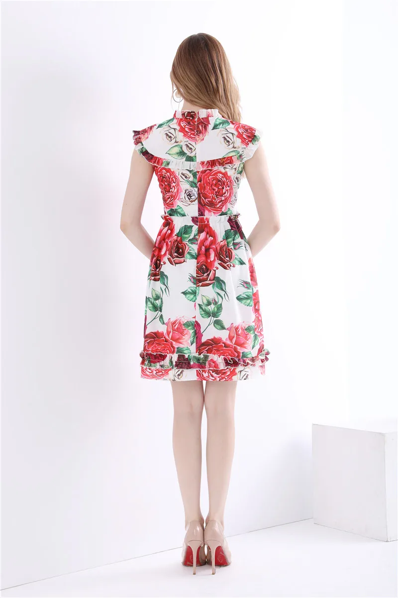 Красные цветы цветочный принт платья 2018 осень женские высокие качественная