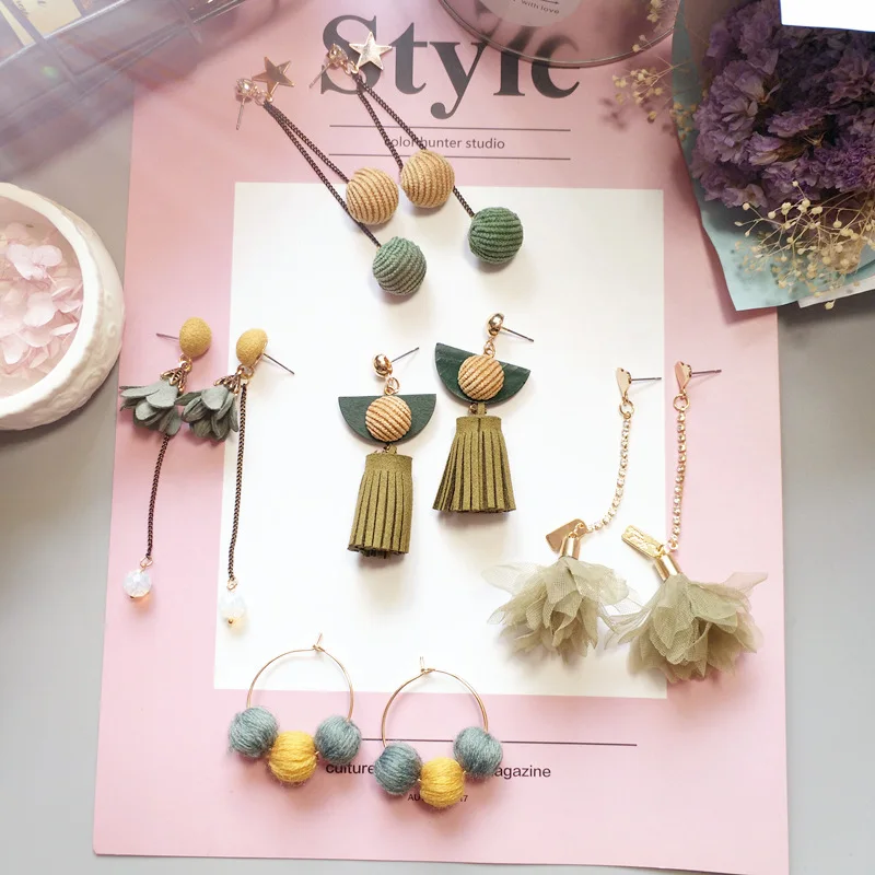 Корейские винтажные Женские Висячие серьги ручной работы с цветочными шариками