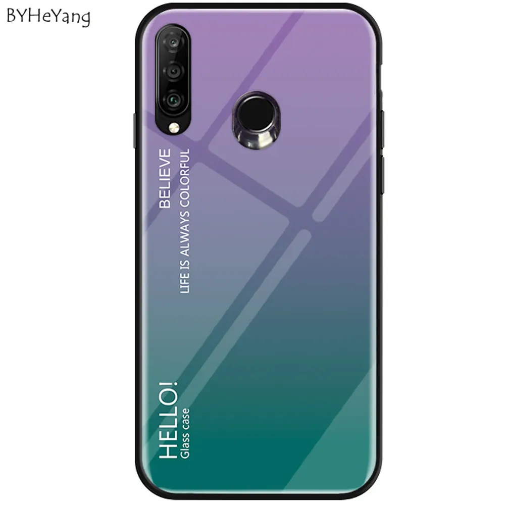 Для huawei P30 LITE чехол Роскошный Жесткий закаленное Стекло Мода Градиент защитный