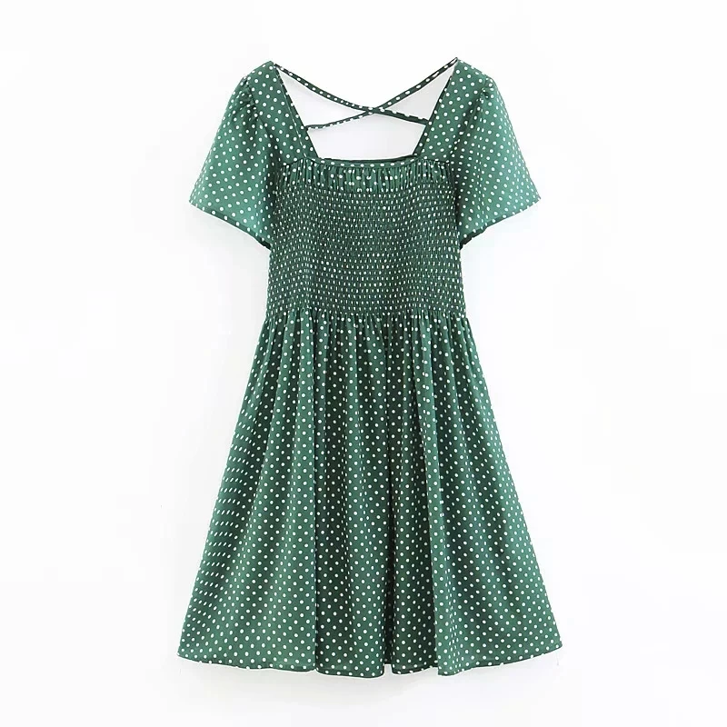 Винтажное женское зеленое платье с цветочным принтом модное средней длины