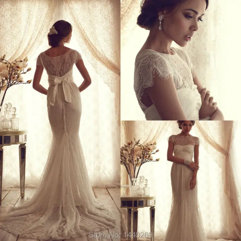 Элегантное кружевное свадебное платье до пола с юбкой годе по индивидуальному