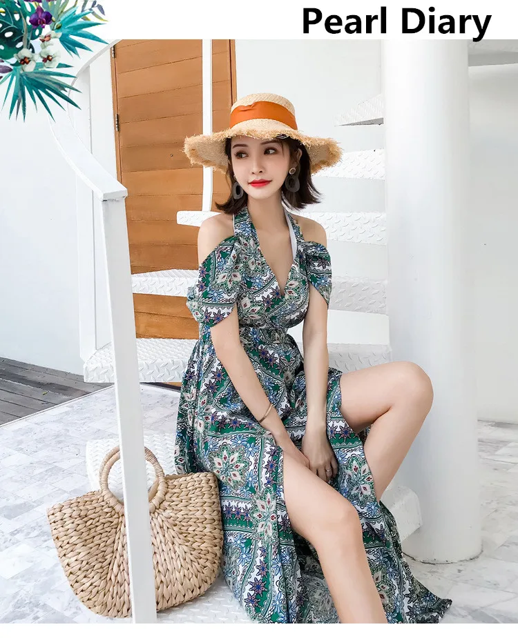 Женские Балийские пляжные платья лето 2018 богемные шифоновые с V-образным вырезом